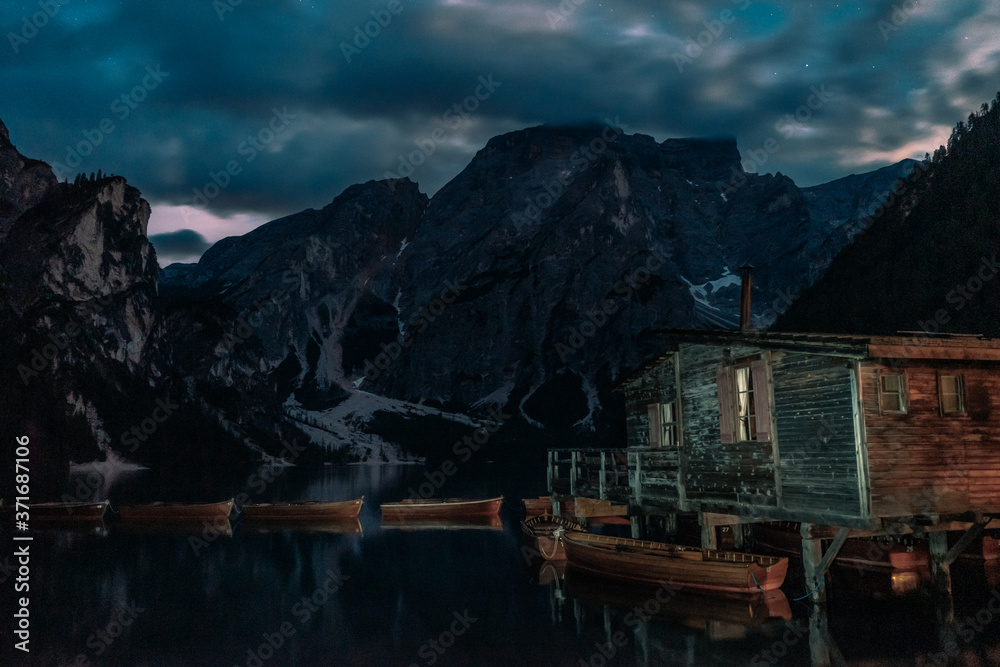 Braies lake at night, Italy Braies lake at night, Italy