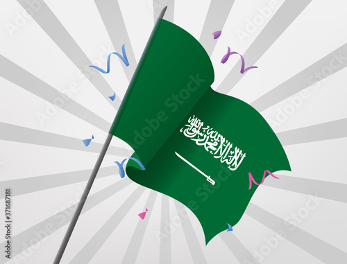 The flag of celebrations of Saudi Arabia flew at a height