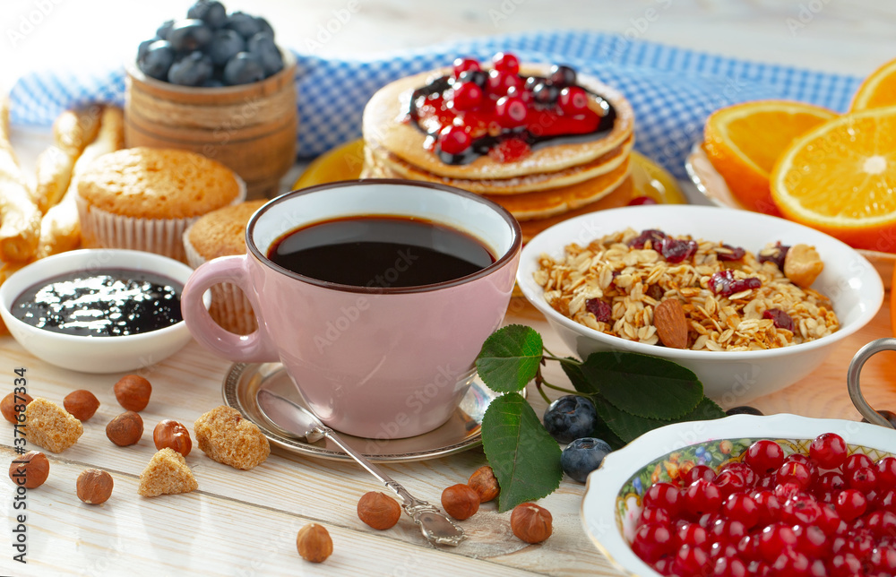 Healthy breakfast on an old background Healthy breakfast on an old background