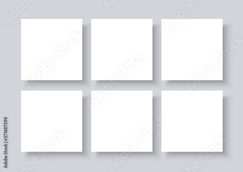 Social media template blank banner with shadow isolated on gray background. Realistic vector template of square paper pieces for designer portfolio presentation