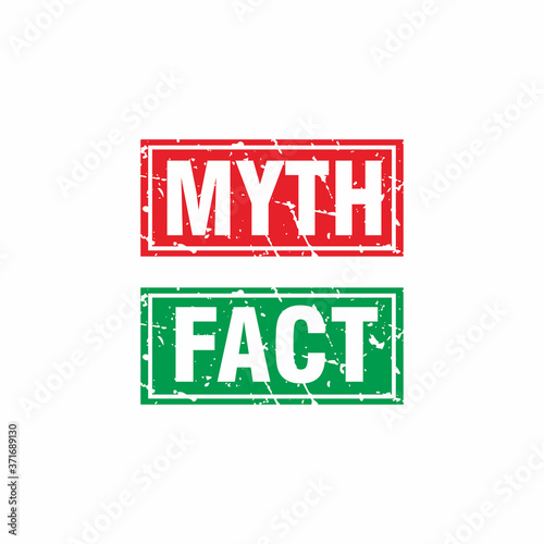 Abstract Red Green Grunge Myth & Fact Rubber Stamps Sign Illustration Vector, Myth & Fact Text Seal, Mark, Label Design Template