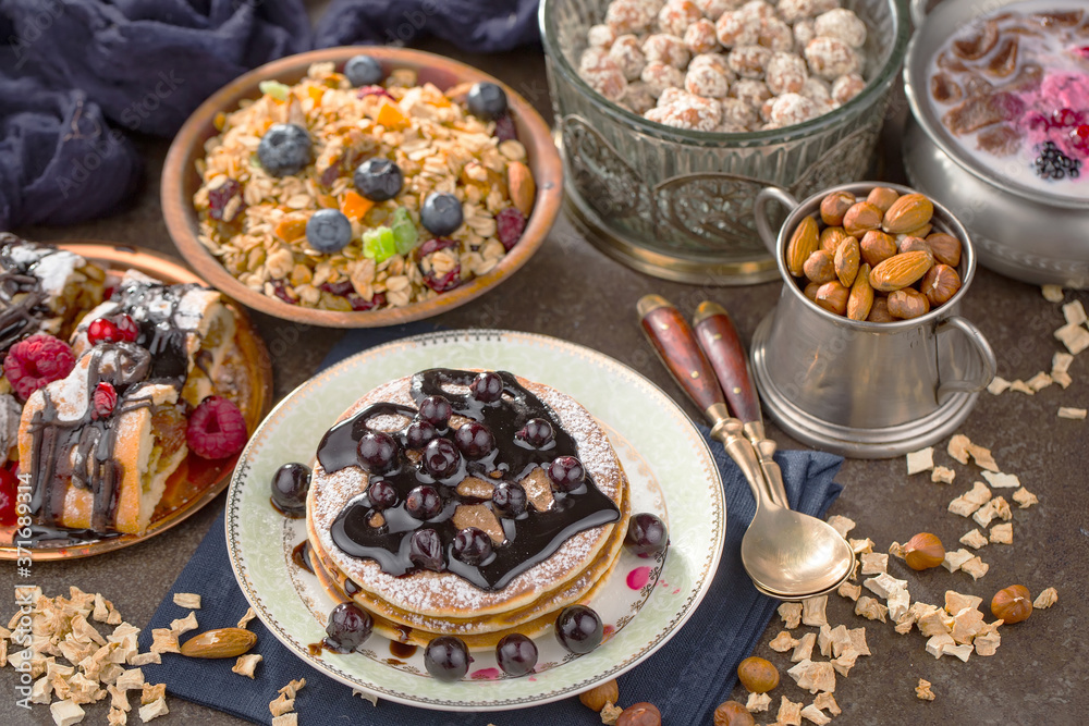 Healthy breakfast on an old background Healthy breakfast on an old background