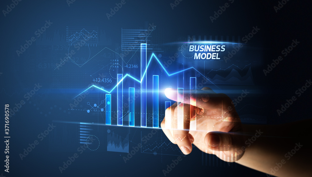 Hand touching BUSINESS MODEL button, business concept Hand touching BUSINESS MODEL button, business concept