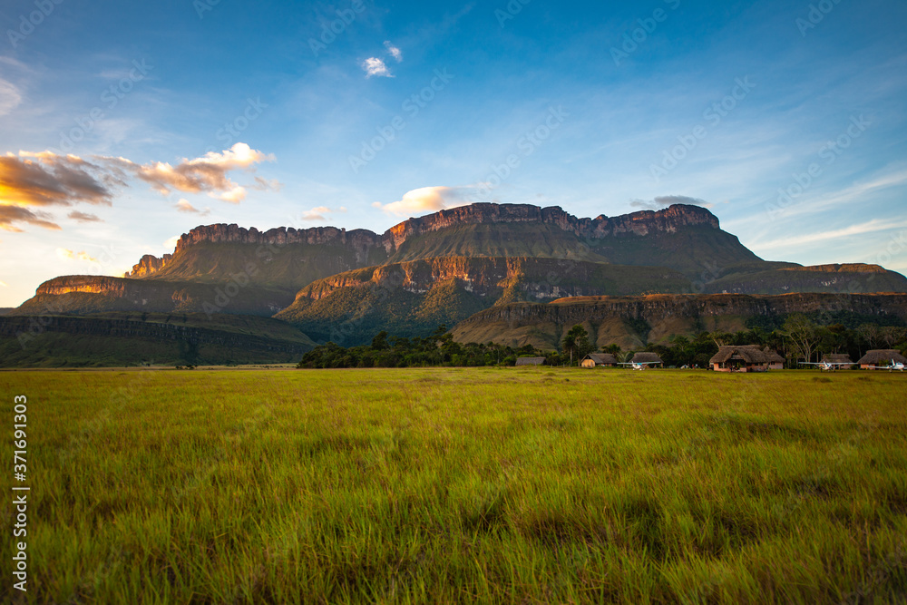 The Auyantepui in Bolivar State, Venezuela, as the Sun sets on a beautiful Day