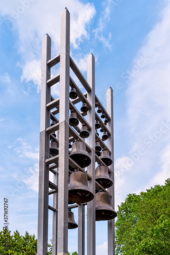 Bell tower at the location of the torn off garrison church, Glockenspiel der Garnisonkirche in Potsdam, Brandenburg, Germany