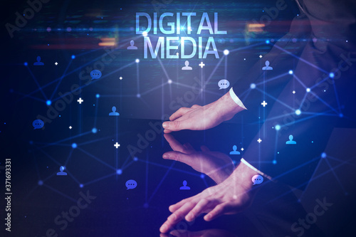 Navigating social networking with DIGITAL MEDIA inscription  new media concept