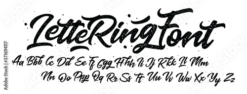 Vector hand drawn alphabet isolated on white background. Brush painted letters. Decorative artistic font. Black letters.	
