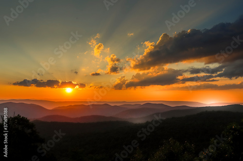 Unset with clouds	 at The Point Overlook, Shenandoah National Park