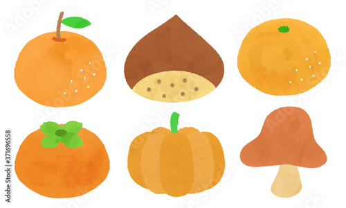 水彩風の秋の味覚の食べ物