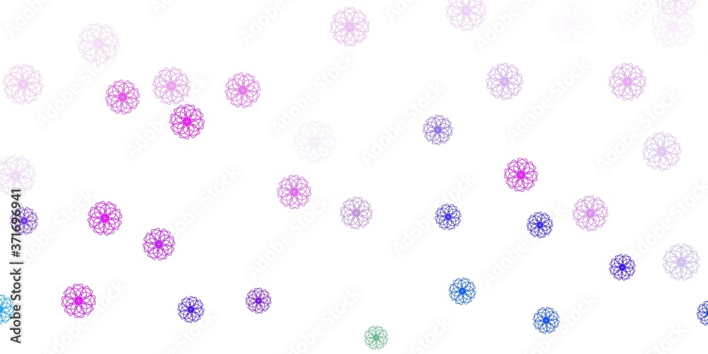 Light pink, blue vector doodle pattern with flowers.