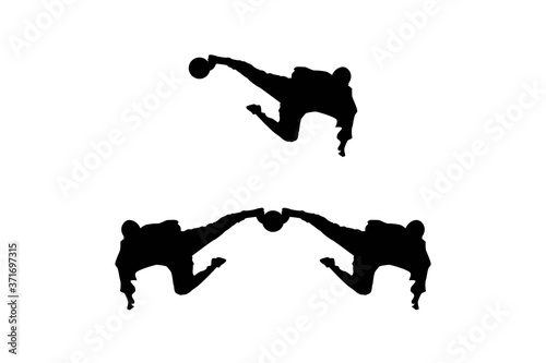 Martial art, silhouette kungfu football, shaolin soccer on white background vector design template