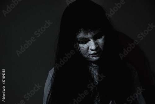 Woman ghost horror close up her face  halloween concept