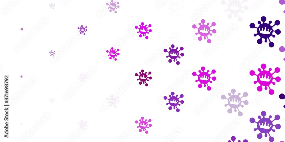 Light purple, pink vector background with covid-19 symbols. Light purple, pink vector background with covid-19 symbols.