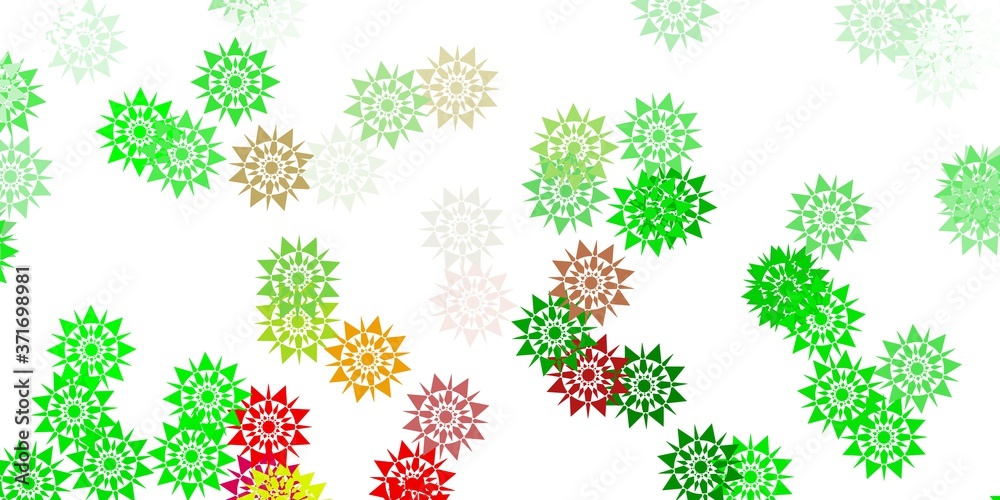 Light green, red vector layout with beautiful snowflakes.