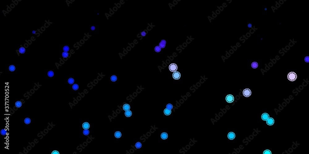Dark pink, blue vector background with covid-19 symbols. Dark pink, blue vector background with covid-19 symbols.