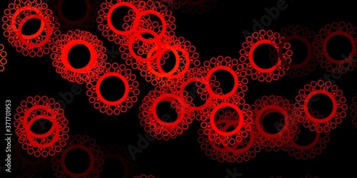 Dark red, yellow vector backdrop with virus symbols.