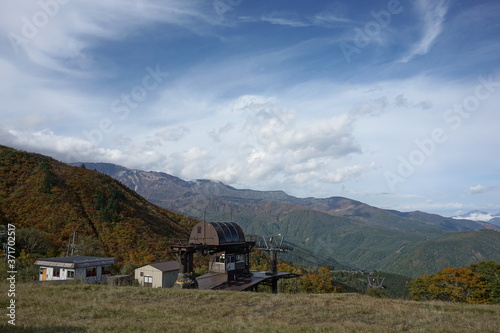 An amazing autumn season landscape of Japanese mountains, Nagano, Japan, national nature park