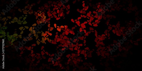 Dark green, red vector backdrop with chaotic shapes.