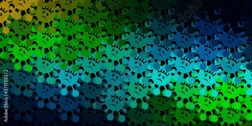 Dark blue, yellow vector pattern with coronavirus elements.