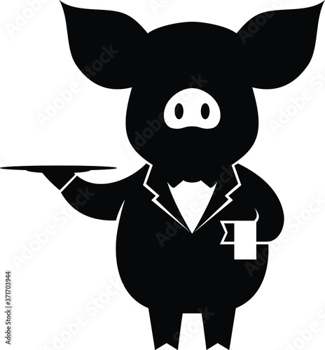 Simple Silhouette of Pig Waiter Serving