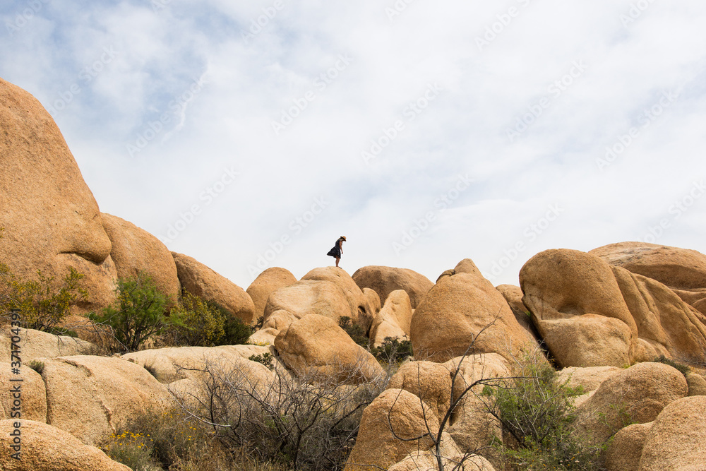 Woman Standing on Desert Rocks
