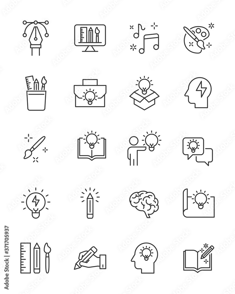 set of creative line icons, thinking, idea, design set of creative line icons, thinking, idea, design