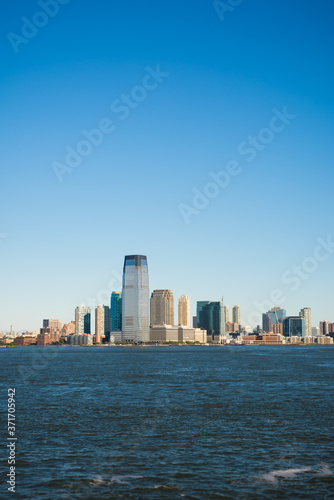 Skyline of New Jersey with blue sky seen from Manhattan  New York