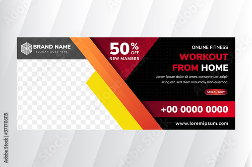 Red, black, yellow and orange abstract triangle corporate business banner template, horizontal advertising business banner layout flat design set. dot pattern. space for photo. 
