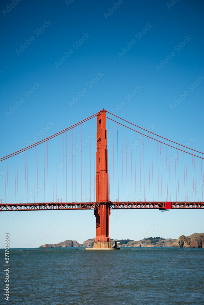 Golden Gate Bridge detail with blue sky