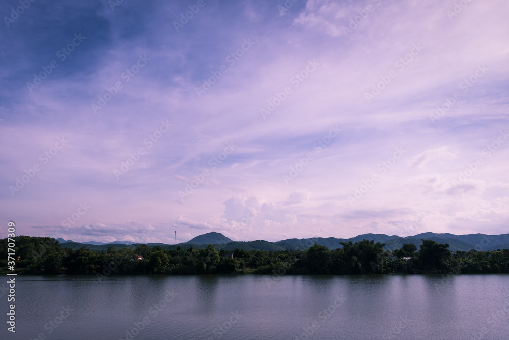 Fototapeta premium Perfume river in Hue, Vietnam at sunset