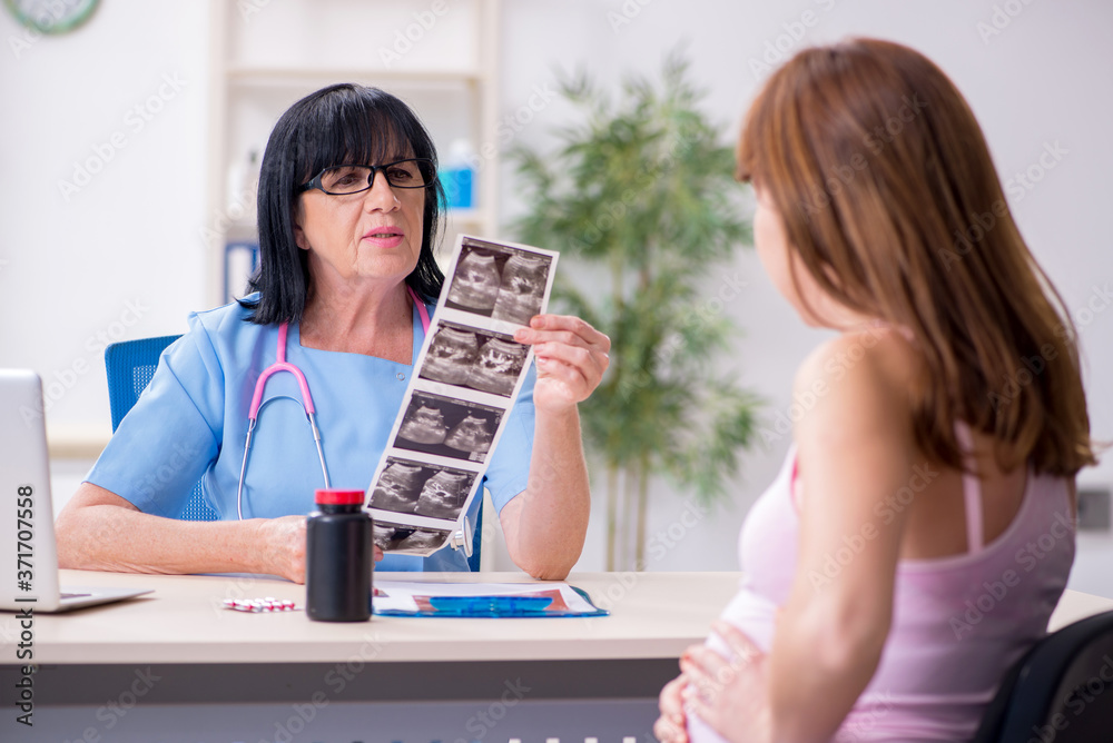 Young pregnant woman visiting experienced doctor gynecologist Young pregnant woman visiting experienced doctor gynecologist