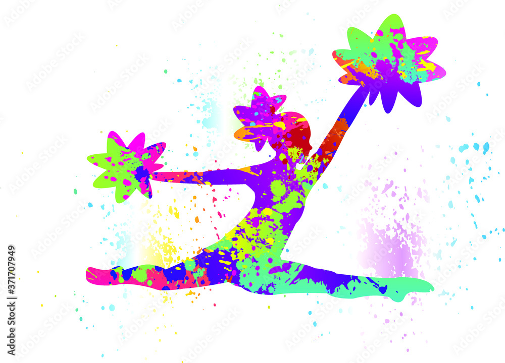 Fototapeta premium Cheerleading Logo Design. Colorful Sport Background. Dancing Girl. Vector Illustration.