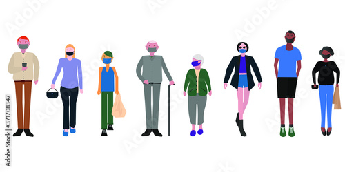 Set of people wearing mask from any races adults and elderly