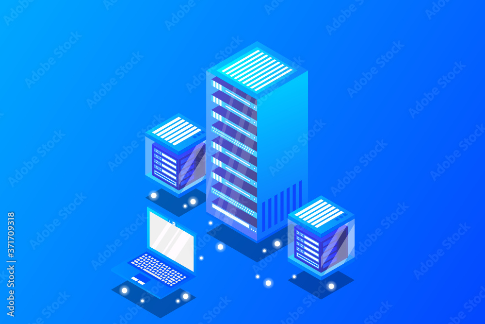 Mainframe, powered server, high technology concept, data center, cloud data storage isometric vector illustration ultraviolet background Mainframe, powered server, high technology concept, data center, cloud data storage isometric vector illustration ultraviolet background
