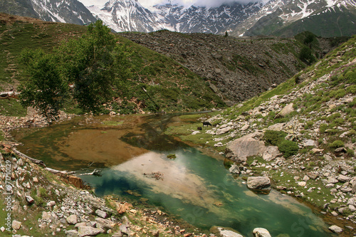 rama lake in astore valley near nanga parbat ropal face in gb  photo