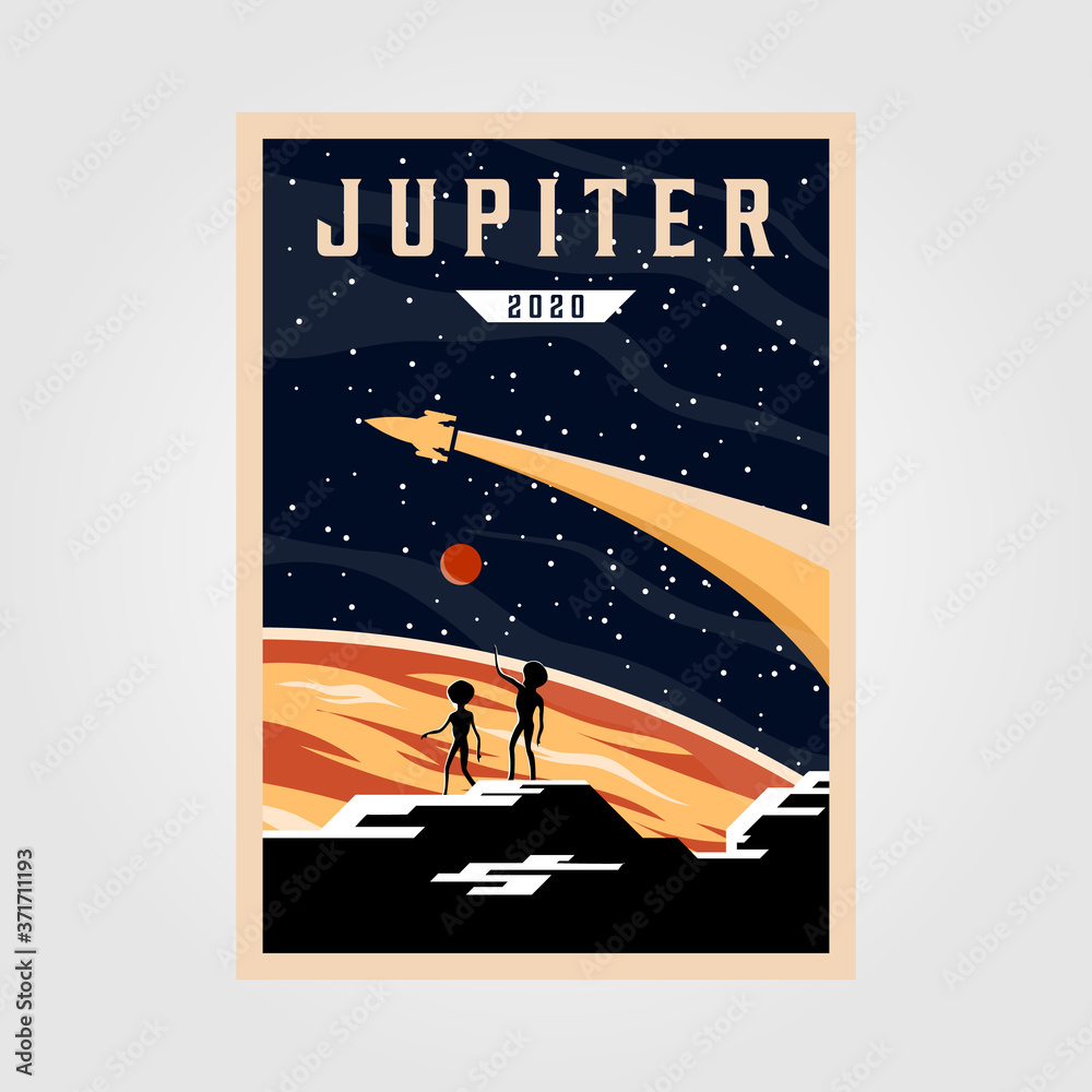 jupiter poster background illustration, space vintage poster vector  illustration design Stock Vector | Adobe Stock