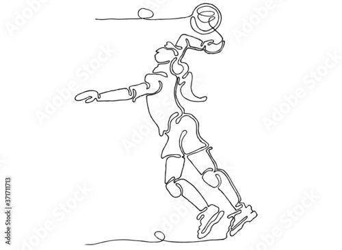 Continuous line drawing of sport, volleyball player, Logo, Icon, Symbol, Vector illustration.