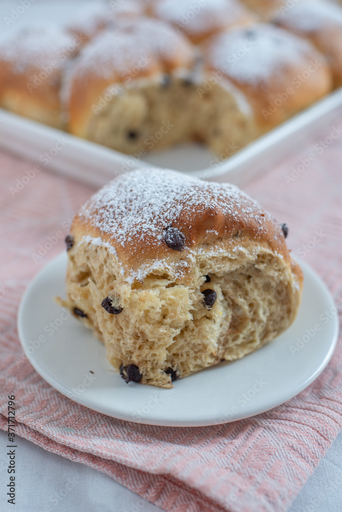 Fluffy homemade austrian powdered buchteln with chocolate chips Fluffy homemade austrian powdered buchteln with chocolate chips
