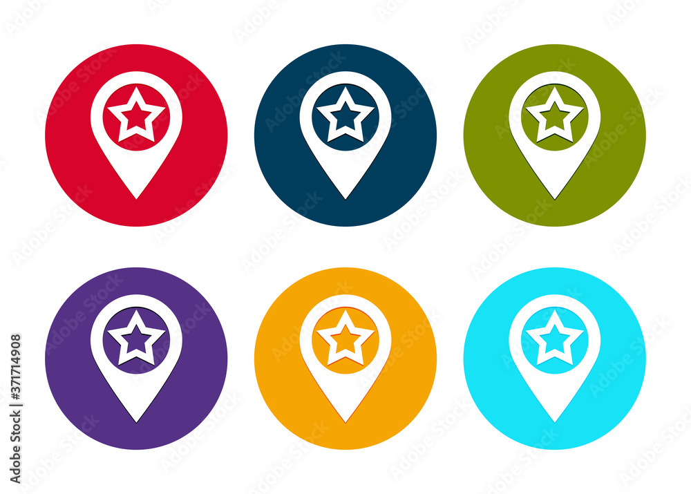 Map pointer star icon modern flat round button set illustration Map pointer star icon modern flat round button set illustration