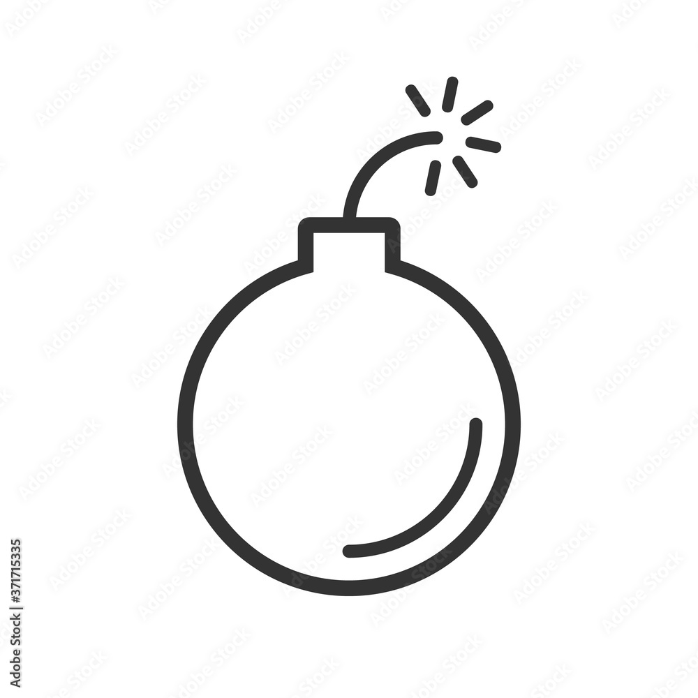 Explosive bomb icon in black line style icon, style isolated on white background Explosive bomb icon in black line style icon, style isolated on white background
