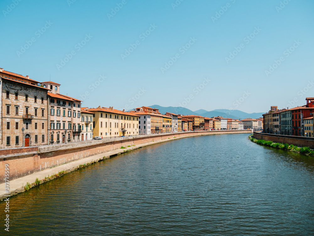 The Panoramic View of Pisa City from Solferino Bridge, over the Arno river