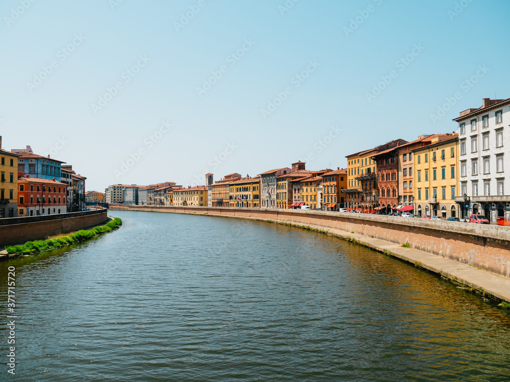 Panoramic View of Pisa City from Ponte di Mezzo
