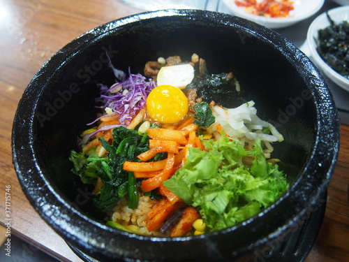 Traditional Korean cuisine called stone scorch Bibimbap, Seoul, Korea