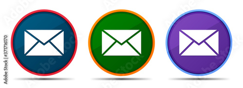 Email icon silky smart flat round buton set illustration