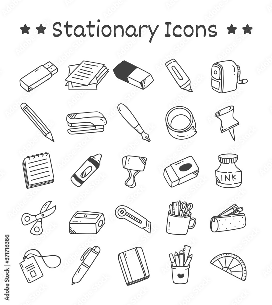 Set of Stationary Icons in Doodle Style Vector Illustration Set of Stationary Icons in Doodle Style Vector Illustration