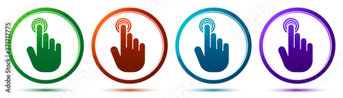 Hand cursor click icon artistic frame round button set illustration