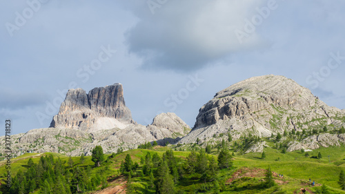 Amazing landscape at the Dolomites in Italy. View at Averau mountain the highest of the Nuvolau Group. Dolomites Unesco world heritage. The most beautiful mountains on Earth. Summer time