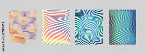 Abstract rippled or colorful lines pattern with wavy vibrant facture on gradient background and texture. Poster design. Vector illustration. 
