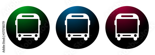 Bus icon night surface round button set illustration