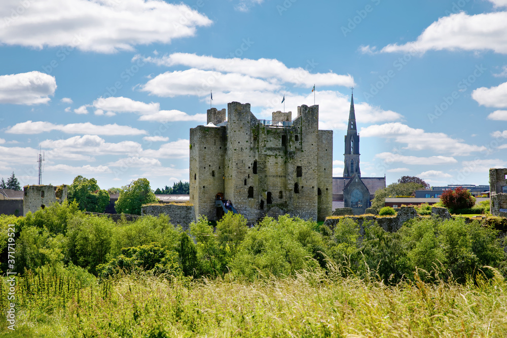 A panoramic view of Trim castle in County Meath on the River Boyne, Ireland. It is the largest Anglo-Norman Castle in Ireland